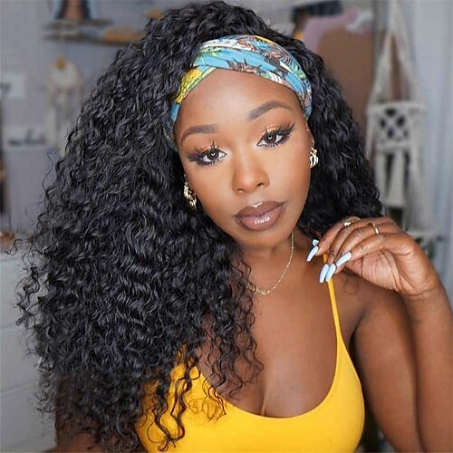 

Headband Wig Human Hair Wigs Deep Wave Hair Free Headbands For Black Women Curly Remy Hair None Lace WIG