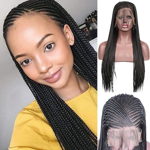 

Synthetic Lace Wig Plaited Style 24 inch Black Braid 13x6 Lace Front Wig Women's Wig Black