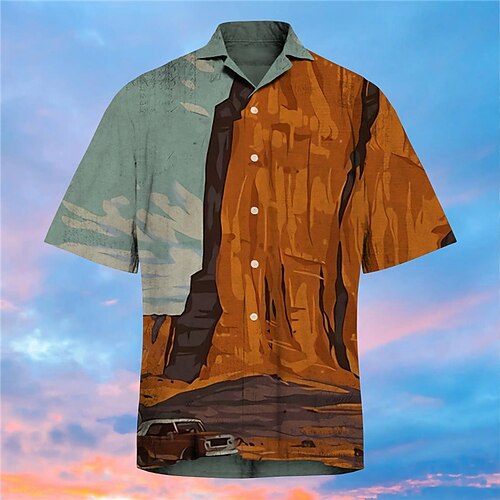 

Men's Shirt Print Scenery Turndown Street Casual Button-Down Print Short Sleeve Tops Casual Fashion Designer Brown