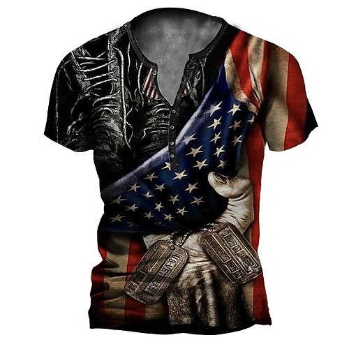 

Men's Henley Shirt Tee T shirt Tee 3D Print Graphic National Flag Plus Size Henley Daily Sports Button-Down Print Short Sleeve Tops Basic Casual Designer Big and Tall Royal Blue