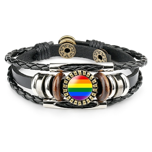 

LGBT Rainbow Braided Leather Bracelet Bangle Gay & Lesbian Pride Lava Rock Stone Beads Relationship Couple Bracelets