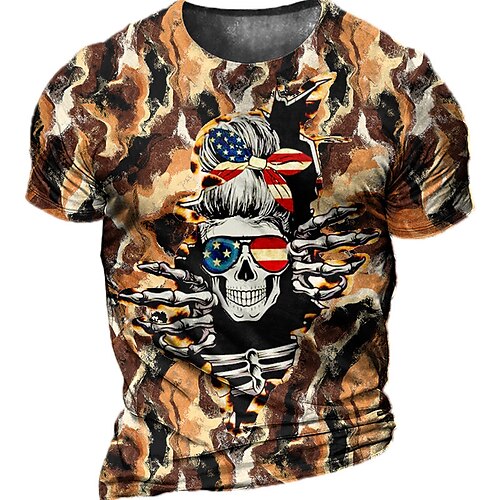 

Men's Unisex T shirt Tee 3D Print Graphic Prints Skull Crew Neck Street Daily Print Short Sleeve Tops Casual Designer Big and Tall Sports Brown