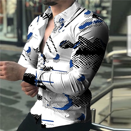 

Men's Shirt Graphic Shirt Color Block Turndown White Yellow Purple Green 3D Print Outdoor Street Long Sleeve Button-Down Print Clothing Apparel Fashion Designer Casual Breathable