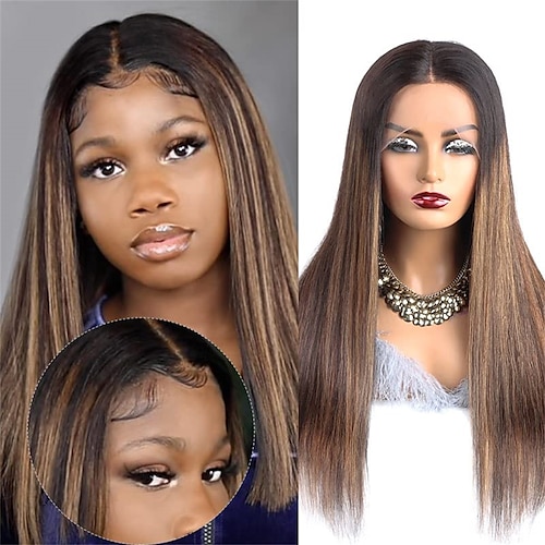 

Human Hair 13x4 Lace Front Wig Free Part Brazilian Hair Straight Black Brown Wig 150% 180% Density with Baby Hair 100% Virgin Glueless For Women Long Human Hair Lace Wig / Daily Wear