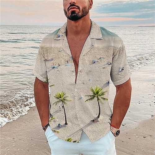 

Homme Chemise Cocotier Paysage Col rabattu Beige Print Extérieur Plein Air Manches Courtes Bouton bas Imprimer Vêtement Tenue Mode Design Casual Respirable / Eté / Printemps / Eté