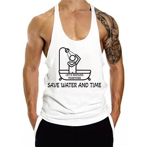 

Men's Tank Top Vest Cartoon Letter Graphic Prints Crew Neck Red White Black Hot Stamping Plus Size Outdoor Daily Sleeveless Print Clothing Apparel Fashion Designer Classic Hawaiian / Summer / Summer