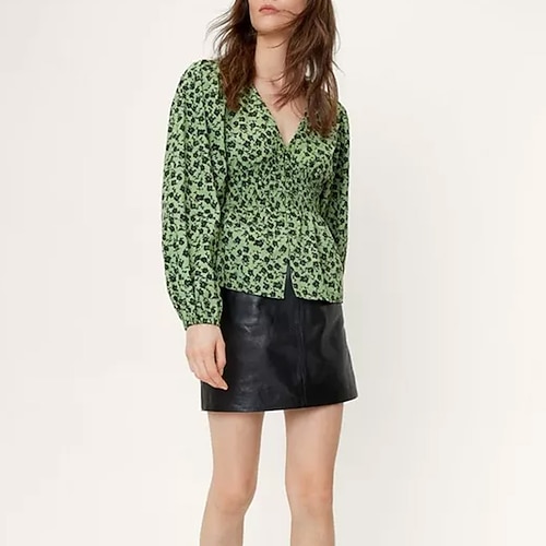 

Women's Casual Daily Holiday Blouse Floral Long Sleeve Patchwork V Neck Elegant Casual Vintage Tops Lantern Sleeve Green S