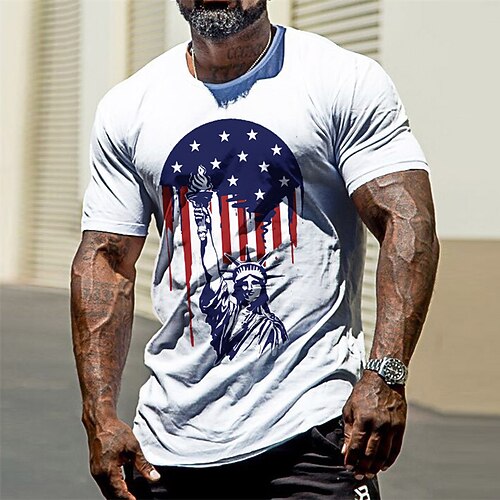 

Men's T shirt Hot Stamping Graphic National Flag Crew Neck Casual Daily Print Short Sleeve Tops Fashion Vintage Designer Big and Tall Wine White Blue