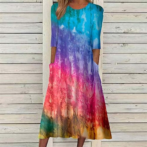 

Mujer Vestido informal Vestido de Columpio Vestido Midi Negro Azul Piscina Morado Media Manga Floral Bolsillo Otoño Primavera Cuello Barco Holgado 2022 S M L XL XXL 3XL