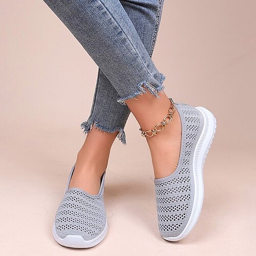 

Women's Sneakers Outdoor Daily Plus Size Flyknit Shoes Summer Flat Heel Round Toe Sporty Casual Minimalism Walking Shoes Tissage Volant Loafer Solid Colored Black Coffee Gray