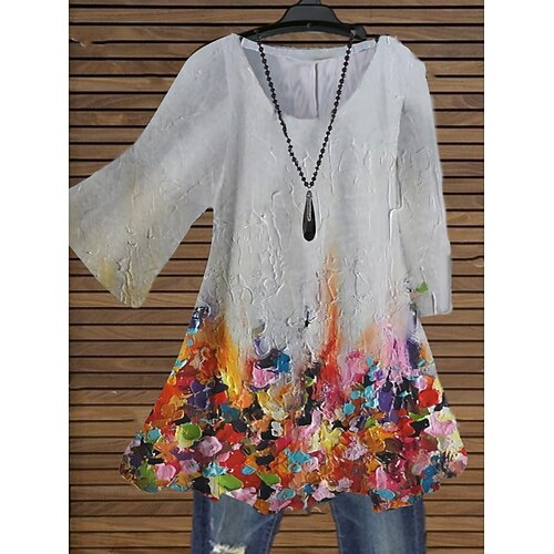 

Women's Plus Size Tops Blouse Shirt Floral Print 3/4 Length Sleeve Crewneck Streetwear Daily Holiday Cotton Spandex Jersey Spring Summer Blue Yellow