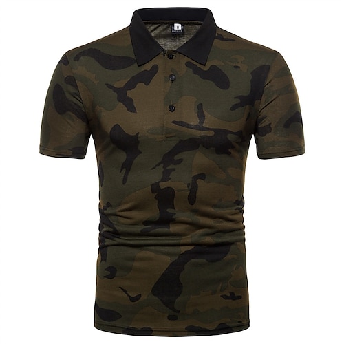 

Men's Collar Polo Shirt Golf Shirt Camo / Camouflage Turndown Army Green Coffee Hot Stamping Outdoor Street Short Sleeve Print Clothing Apparel Cotton Fashion Casual Breathable Comfortable / Summer