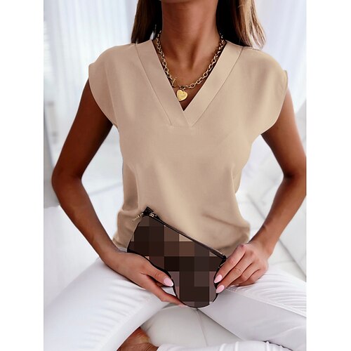 

Women's Casual Weekend T shirt Tee Plain Short Sleeve V Neck Basic Tops White Black Blue S