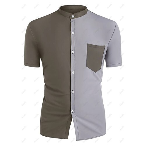 

Men's Shirt Color Block Stand Collar Street Casual Button-Down Short Sleeve Tops Casual Fashion Breathable Comfortable Brown