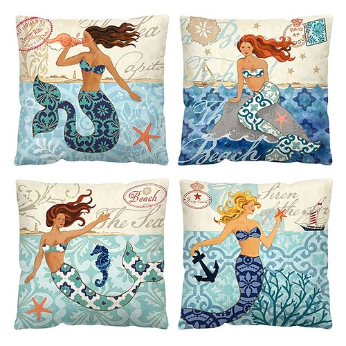 

Sea Double Side Cushion Cover 4PC Soft Decorative Square Throw Pillow Cover Cushion Case Pillowcase for Sofa Bedroom Superior Quality Machine Washable