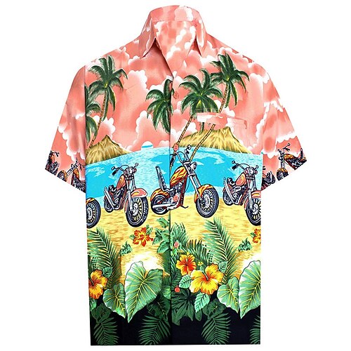 

Men's Shirt Motorcycle Turndown Street Casual 3D Button-Down Short Sleeve Tops Casual Fashion Comfortable Beach Blue Pink