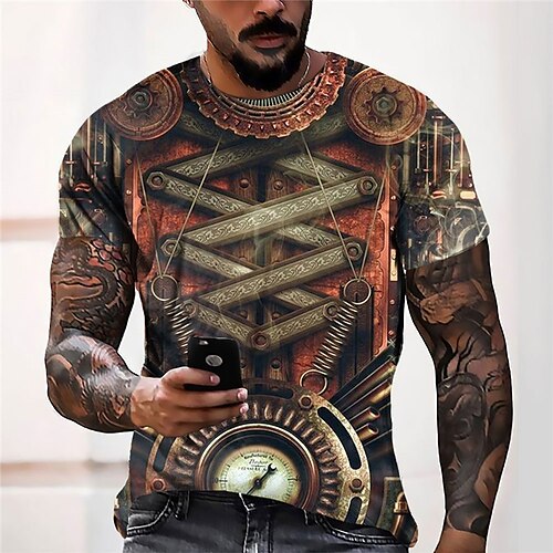 

Men's Unisex T shirt Tee 3D Print Graphic Prints Clock Crew Neck Street Daily Print Short Sleeve Tops Casual Designer Big and Tall Sports Brown
