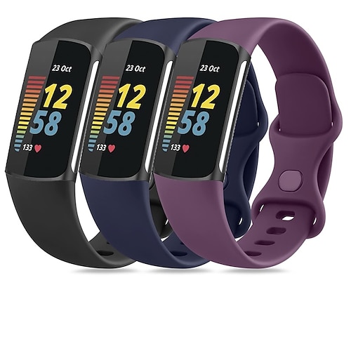 

3 piezas Correa de Smartwatch Compatible con Fitbit Charge 5 Silicona suave Reloj inteligente Correa Impermeable Ajustable Transpirable Correa Deportiva Reemplazo Pulsera