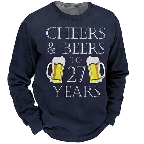 

Men's Unisex Sweatshirt Pullover Graphic Prints Beer Letter Print Daily Sports 3D Print Casual Vintage Hoodies Sweatshirts Navy Blue