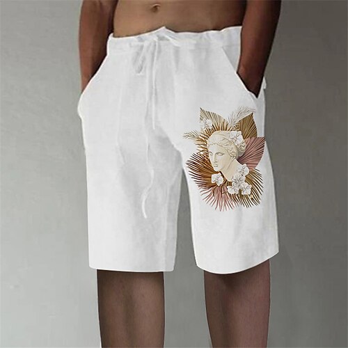 

Men's Designer Stylish Straight Shorts Elastic Waist Print Short Pants Sports Outdoor Daily Graphic Prints Statue Cotton Blend Comfort Breathable Mid Waist White S M L XL XXL / Summer