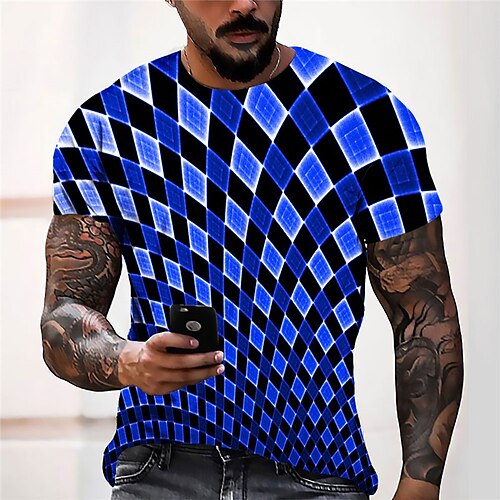 

Men's Unisex T shirt Tee 3D Print Graphic Prints Geometry Crew Neck Street Daily Print Short Sleeve Tops Casual Designer Big and Tall Sports Green Blue Gray