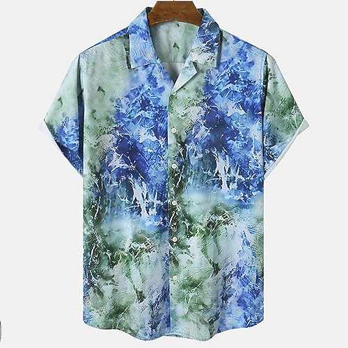 

Men's Shirt Print Sea Turndown Casual Daily Button-Down Print Short Sleeve Tops Casual Fashion Blue