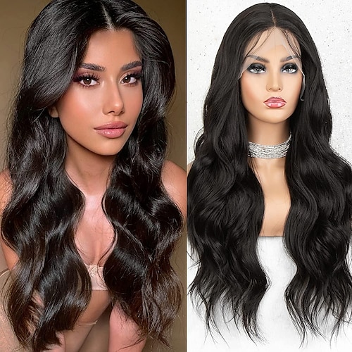 

Synthetic Lace Wig Body Wave Style 16-26 inch Black Middle Part 13x4x1 T Part Lace Front Wig Women's Wig Black