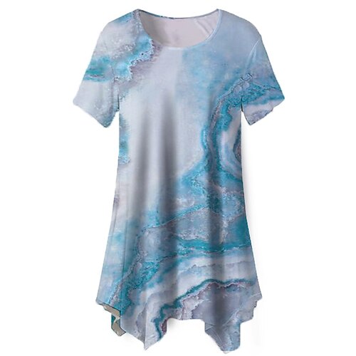 

Women's Plus Size Tops Blouse Shirt Color Gradient Color Block Print Short Sleeve Crewneck Streetwear Daily Holiday Cotton Spandex Jersey Spring Summer Blue LightBlue