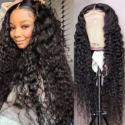 

Deep Wave 4x4x1 Lace Closure Human Hair Wigs For Woman 4x1 T Part Lace Brazilian Remy Hair Pre Plucked with Natural Hairline 10-28 Inch