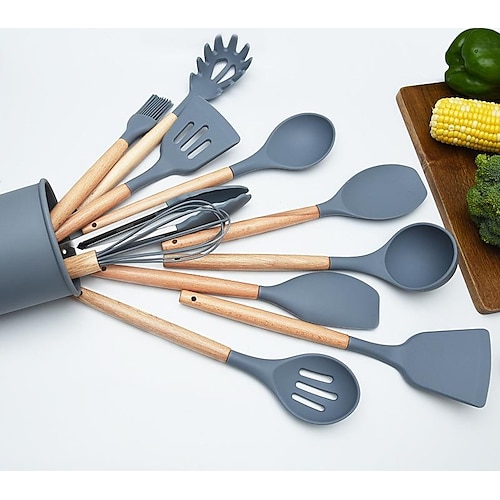 

Spot Wooden Handle Silicone Kitchen Utensils 13PCS Set Non-stick Cooking Silicone Spatula Spoon Spatula Shovel Silicone Kitchen Utensils Set