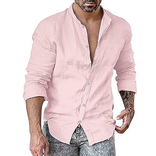 

Men's Casual Shirt Solid Color Turndown Street Casual Daily Button-Down Long Sleeve Tops Casual Fashion Breathable Comfortable White Black Blue Summer Beach