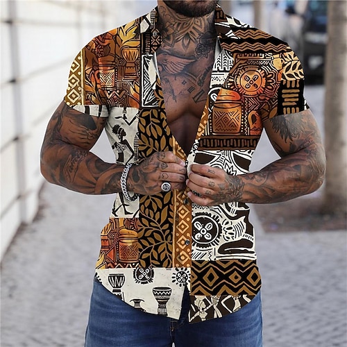 

Men's Shirt Print Floral Color Block Turndown Street Casual Button-Down Print Short Sleeve Tops Casual Fashion Designer Breathable Yellow
