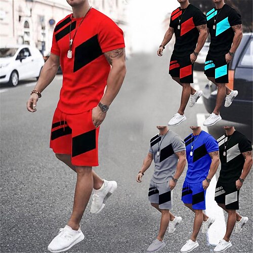 

Men's 2 Piece Tracksuit Sweatsuit Athletic Athleisure 2pcs Breathable Moisture Wicking Soft Fitness Gym Workout Running Active Training Exercise Sportswear Color Block Normal Red / black Black / Red