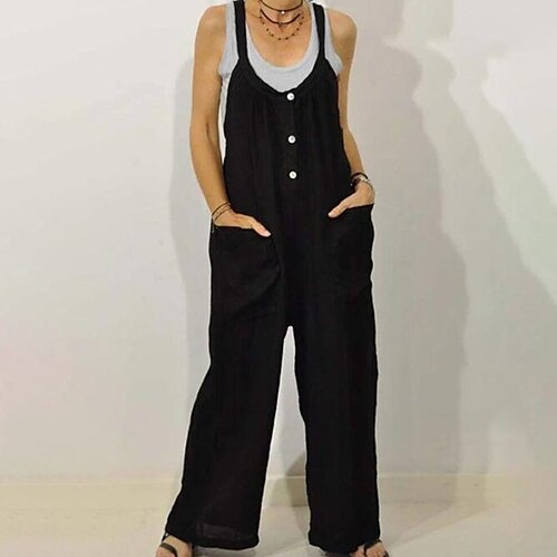 

Damen Jumpsuit Taste Tasche Feste Farbe U-Ausschnitt Strassenmode Casual Strasse Täglich Regular Fit Ärmellos Khaki Schwarz S M L XL Frühling