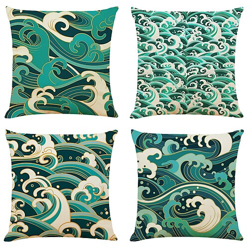 

Wave Double Side Cushion Cover 4PC Soft Decorative Square Throw Pillow Cover Cushion Case Pillowcase for Bedroom Livingroom Superior Quality Machine Washable Indoor Cushion for Sofa Couch Bed Chair