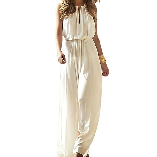 

Women's Jumpsuit Solid Color Crew Neck Streetwear Street Going out Regular Fit Sleeveless White S M L Spring