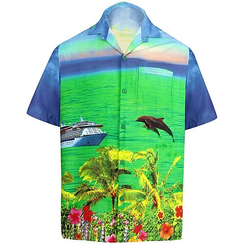 

Men's Shirt Graphic Prints Turndown Street Casual 3D Button-Down Short Sleeve Tops Casual Fashion Comfortable Beach Green Blue Light Green