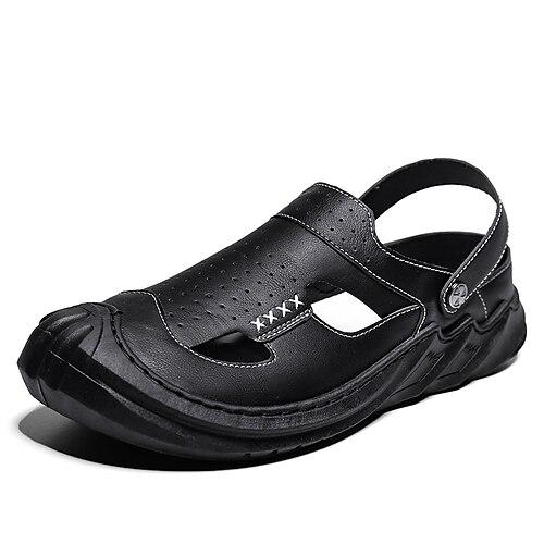 

Men's Sandals Casual Beach Daily Faux Leather Black Brown Summer