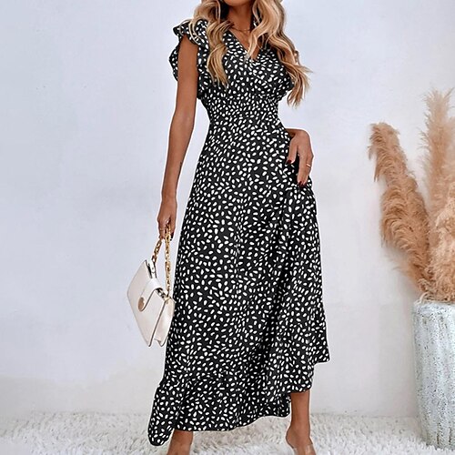 

Women's Casual Dress Swing Dress Sundress Long Dress Maxi Dress Black Pink Light Green Sleeveless Polka Dot Ruffle Spring Summer V Neck Weekend 2022 S M L XL