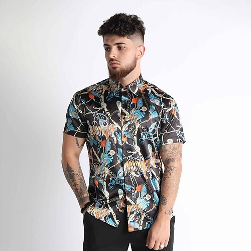 

Men's Shirt 3D Print Floral Turndown Casual Daily Print Short Sleeve Tops Elegant Casual Black