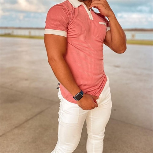 

Men's Collar Polo Shirt Shirt Solid Colored Turndown Pink Outdoor Street Short Sleeve Zipper Clothing Apparel Fashion Casual Breathable Comfortable / Summer / Spring / Summer