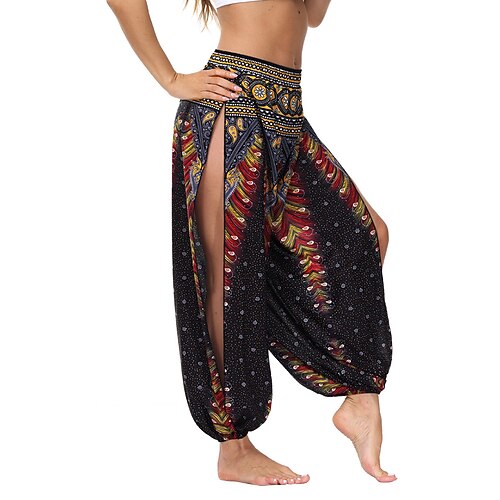 

Women's Sweatpants Pants Trousers Bloomers Azure Black / White White / Black Mid Waist Casual / Sporty Athleisure Weekend Yoga Split Print Micro-elastic Full Length Comfort Graphic S M L XL
