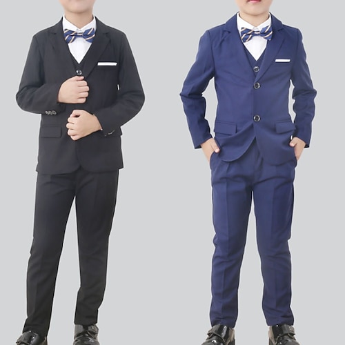 

Kids Boys FormalSet Clothing Set 5 Pieces Long Sleeve Black Navy Blue Solid Color Bow School Formal Gentle Preppy Style Regular 3-10 Years