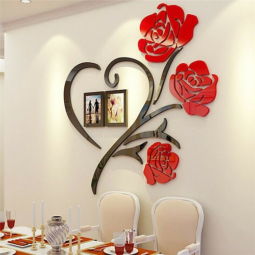 

Red Love Rose Wall Decals 3D Diy Photo Frame Wall Stickers Home Gift Wall Hanging Decor Mural Home Decor Decal Art Ornament