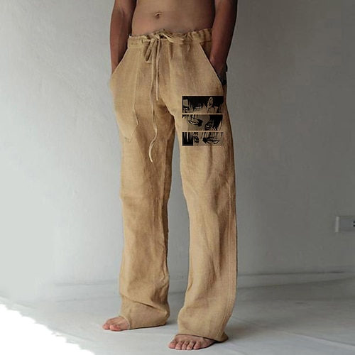 

Inspired by Attack on Titan levi ackerman Linen Pants Straight Trousers Baggy Pants Anime Elastic Drawstring Design Front Pocket Pants For Men's Adults' Hot Stamping Cotton Blend Daily Yoga