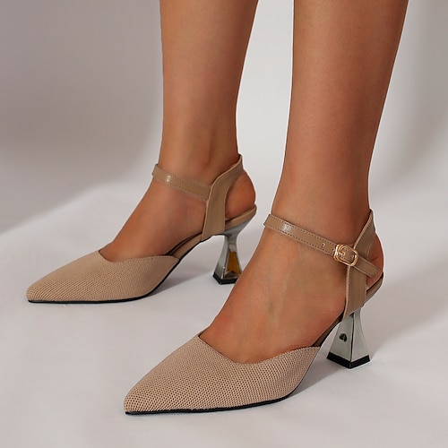 

Women's Heels High Heel Pointed Toe Casual Tissage Volant Cross Strap Spring Summer Almond Black Orange
