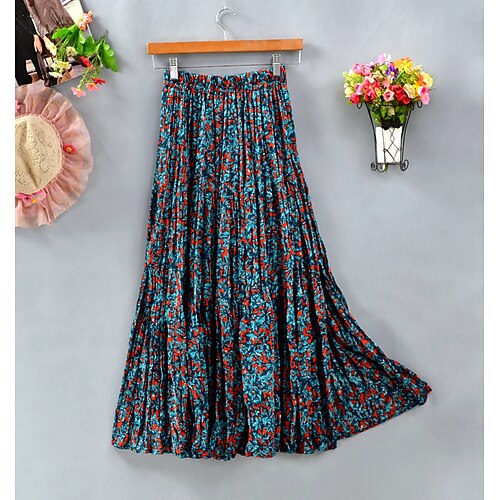 

Women's Skirt Swing Maxi Chiffon Green Blue Light Green Royal Blue Skirts Summer Split Print Fashion Holiday Weekend One-Size / Loose Fit