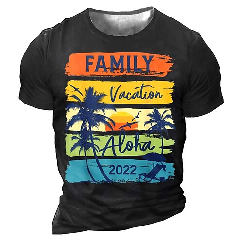 

Men's Unisex T shirt 3D Print Graphic Prints Coconut Tree Beach Crew Neck Street Daily Print Short Sleeve Tops Casual Designer Big and Tall Sports Black Army Green Dark Gray