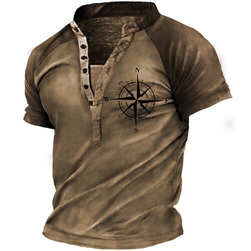 

Men's Henley Shirt Tee T shirt Tee 3D Print Graphic Patterned Compass Plus Size Stand Collar Daily Sports Button-Down Print Short Sleeve Tops Designer Basic Casual Big and Tall Green Blue Purple