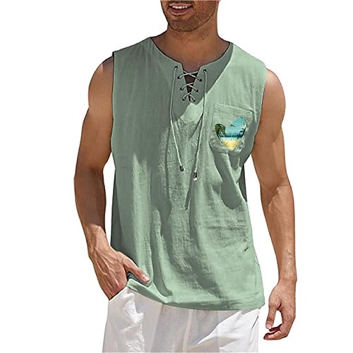 

Men's Shirt Hot Stamping Graphic Beach V Neck Street Casual Lace up Print Long Sleeve Tops Casual Fashion Designer Big and Tall Green Black Yellow